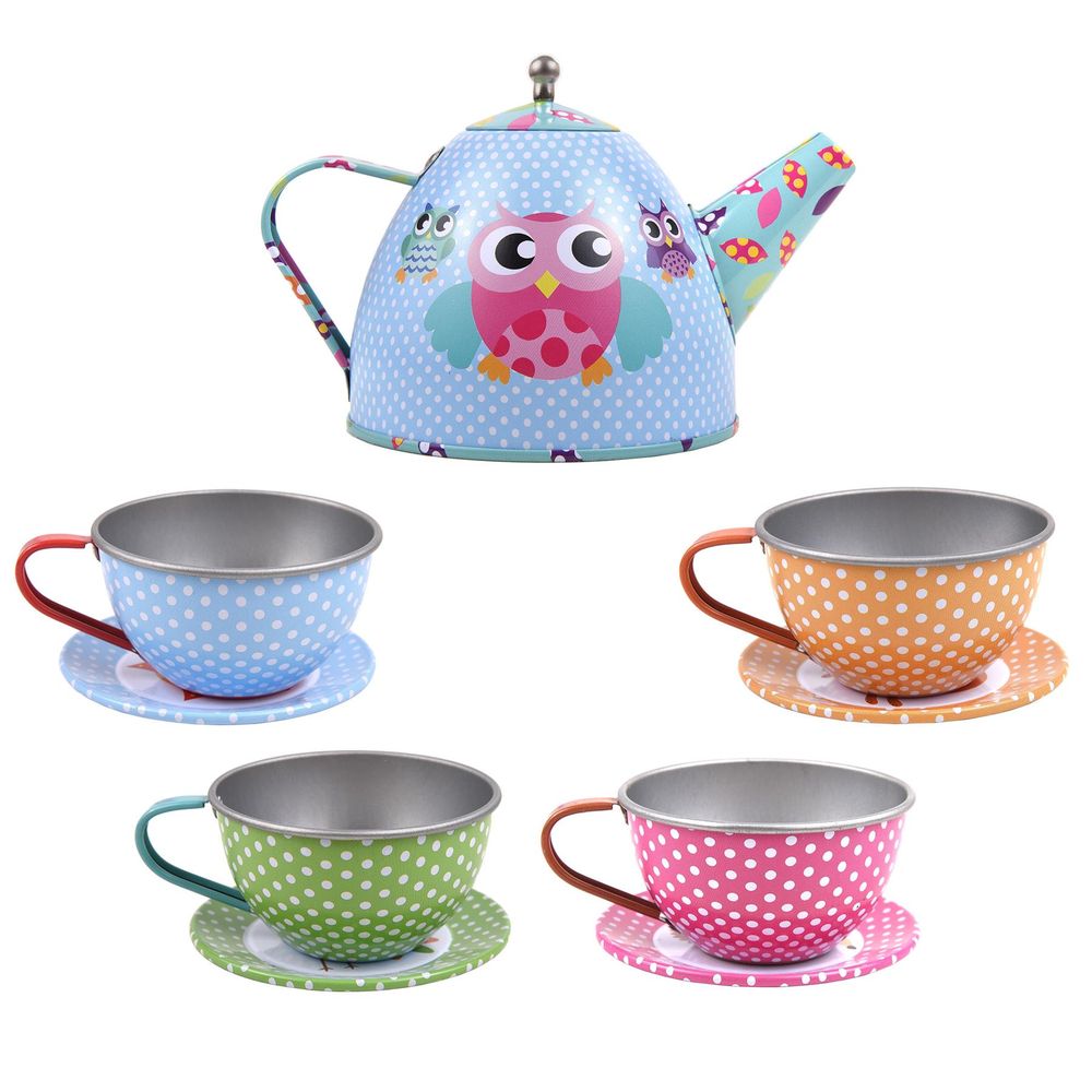 18pcs Woodland Animals Owls Metal Tea Party Play Set with Carry Case