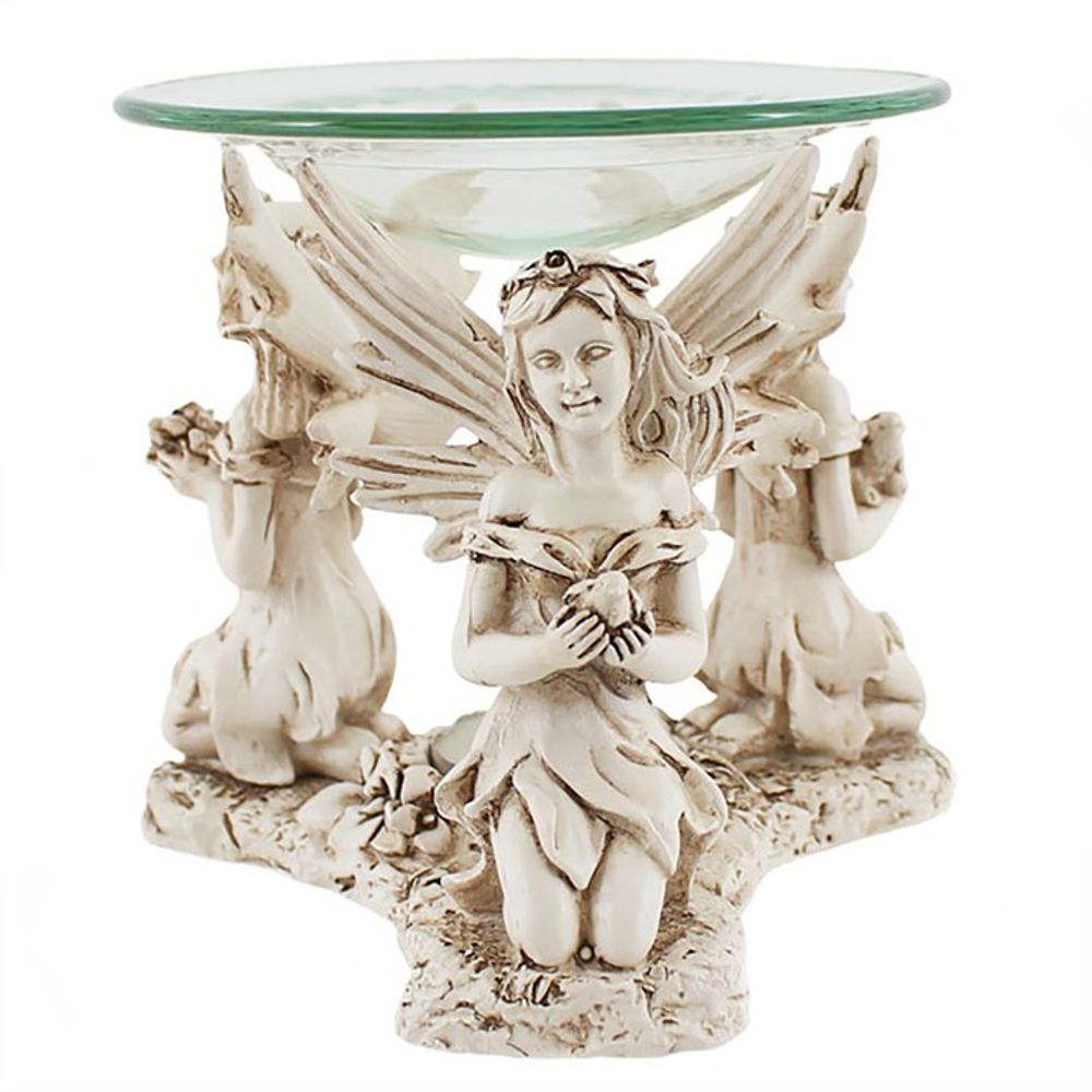 3 Fairy White Oil Burner with Glass Dish Ornament