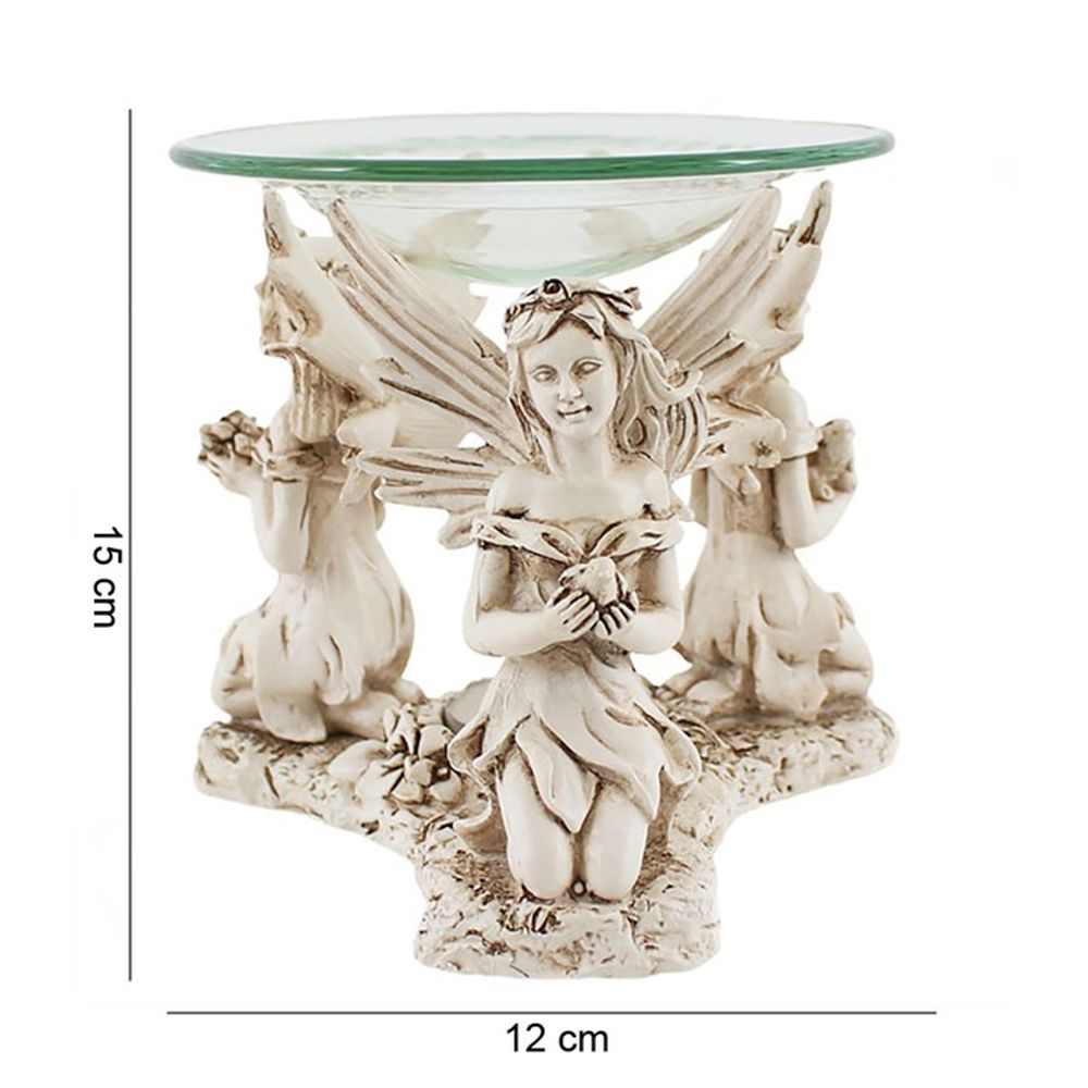 3 Fairy White Oil Burner with Glass Dish Ornament