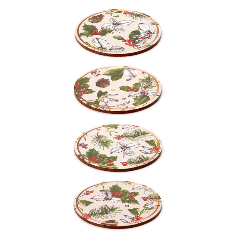 3 x Set of 4 Christmas Winter Botanicals Cork Festive Table Coasters