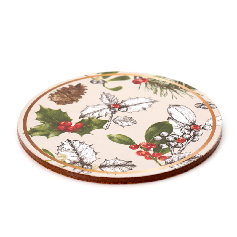 3 x Set of 4 Christmas Winter Botanicals Cork Festive Table Coasters