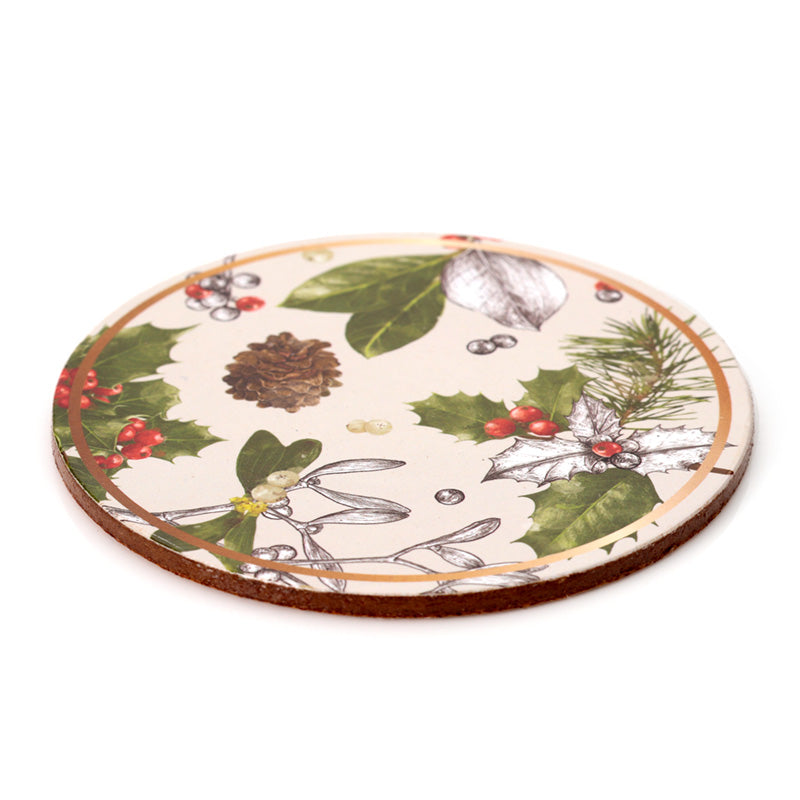 3 x Set of 4 Christmas Winter Botanicals Cork Festive Table Coasters