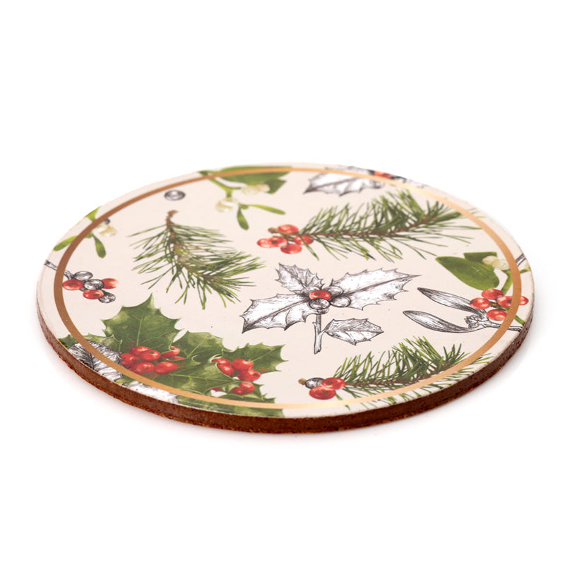 3 x Set of 4 Christmas Winter Botanicals Cork Festive Table Coasters