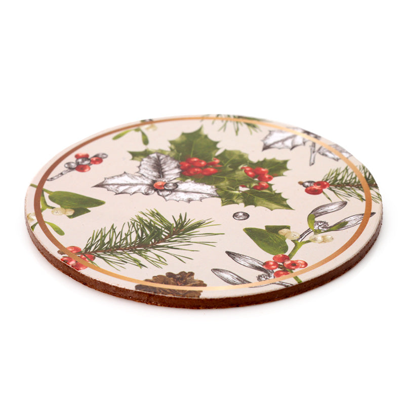 3 x Set of 4 Christmas Winter Botanicals Cork Festive Table Coasters