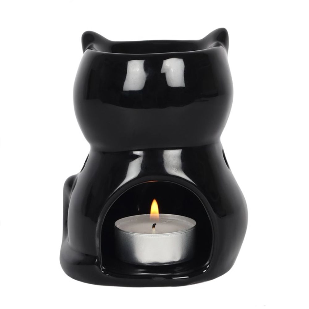 Black Cat Shaped Glossy Ceramic Oil Burner