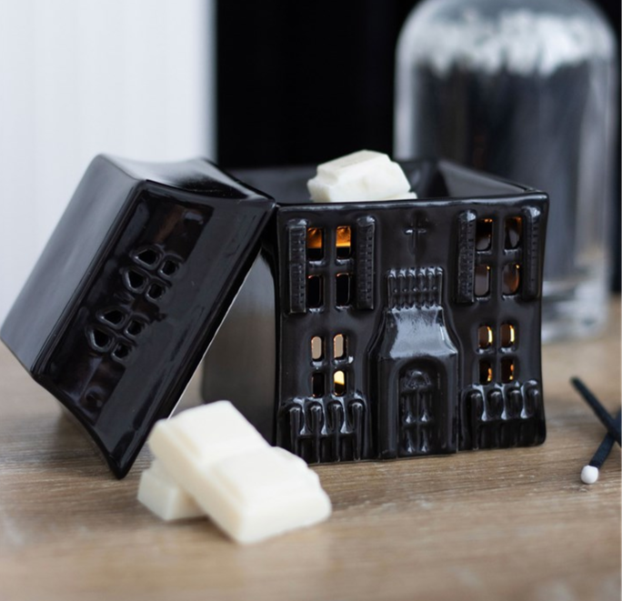 Black Haunted House Shaped Ceramic Oil Burner