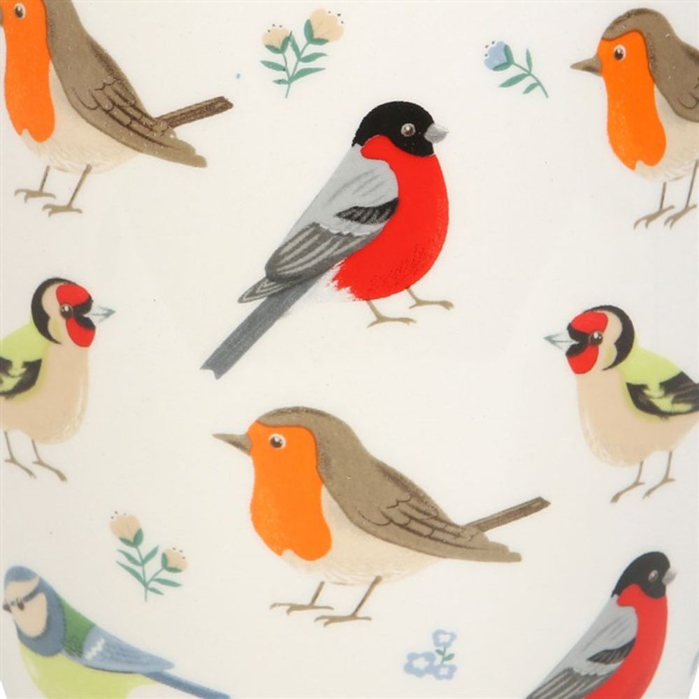 British Garden Birds All Over Print Ceramic White Plant Pot