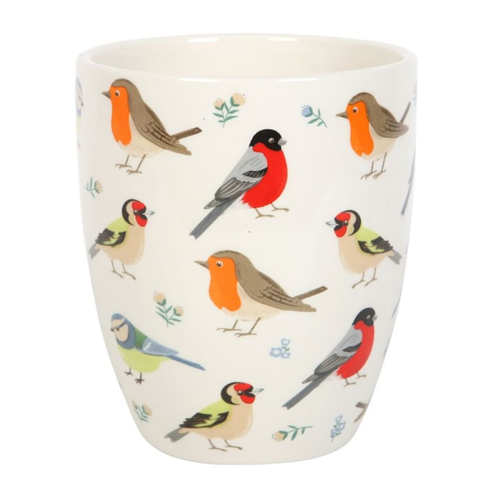British Garden Birds All Over Print Ceramic White Plant Pot