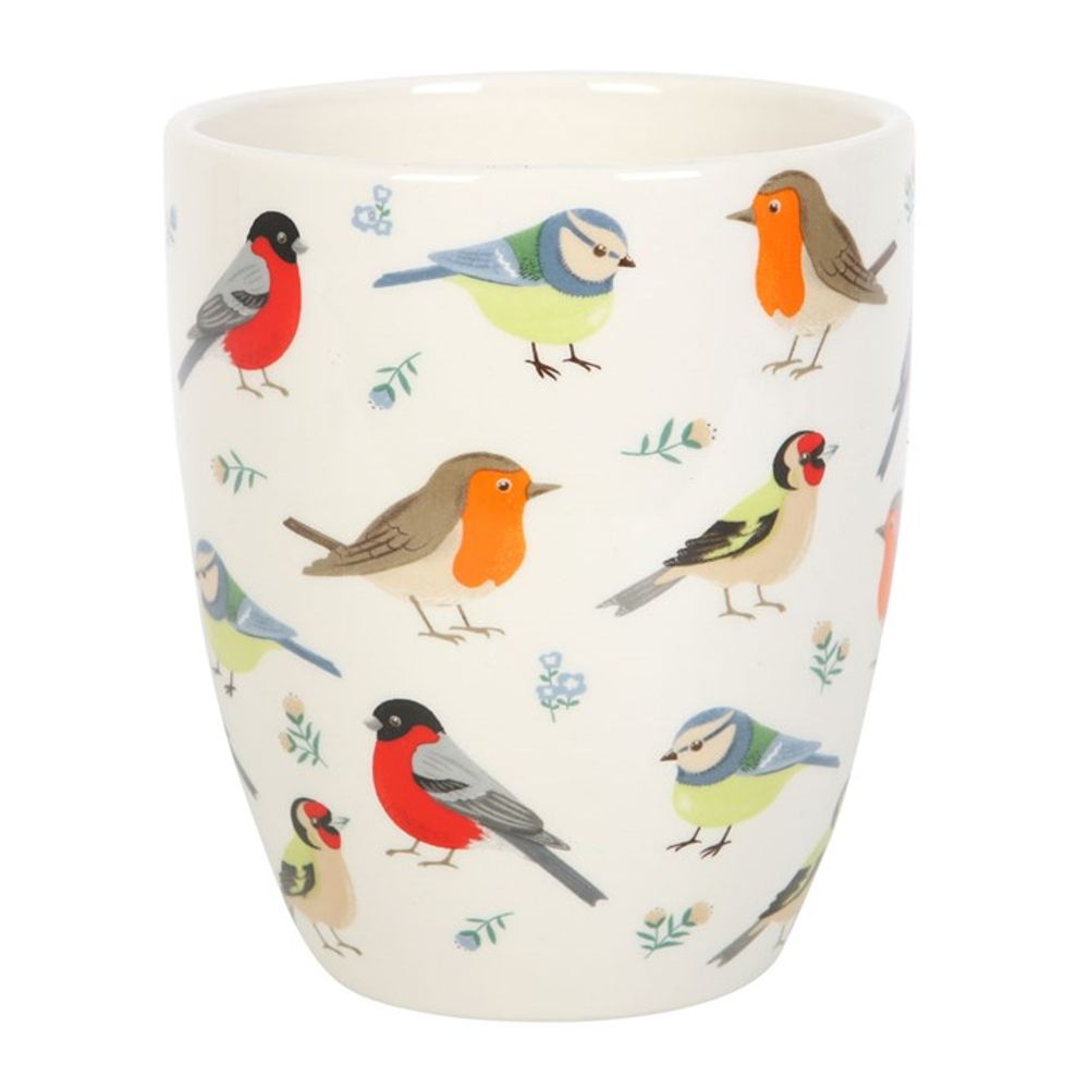 British Garden Birds All Over Print Ceramic White Plant Pot