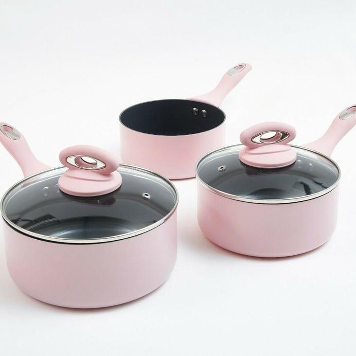 Cermalon 5-Piece Ceramic Non-Stick Pots Pan Set - Blush Pink Sparkle