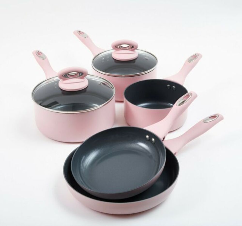Cermalon 5-Piece Ceramic Non-Stick Pots Pan Set - Blush Pink Sparkle