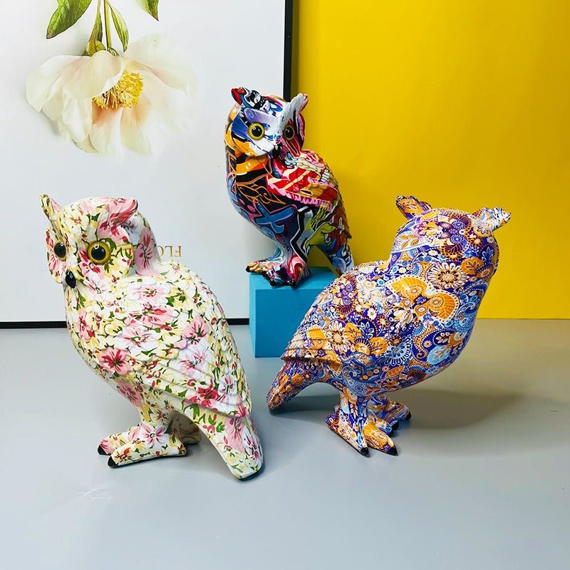 Colourful Owl Figurines Decorative Graffiti Animal Ornaments