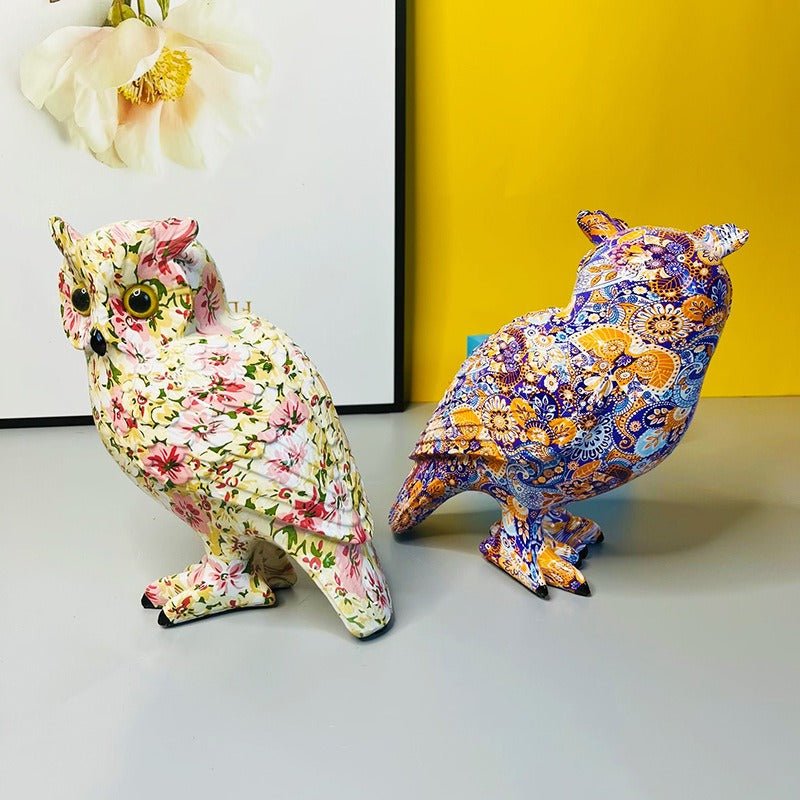 Colourful Owl Figurines Decorative Graffiti Animal Ornaments