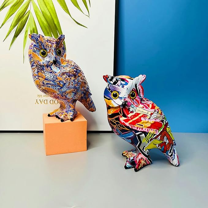 Colourful Owl Figurines Decorative Graffiti Animal Ornaments