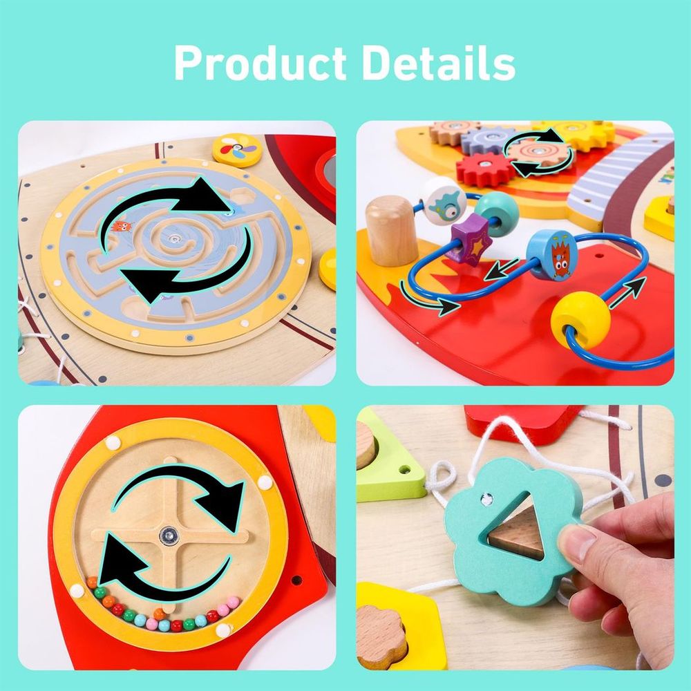 Large Wooden Interactive Kids Wall Busy Board Activity Toys - Rocket