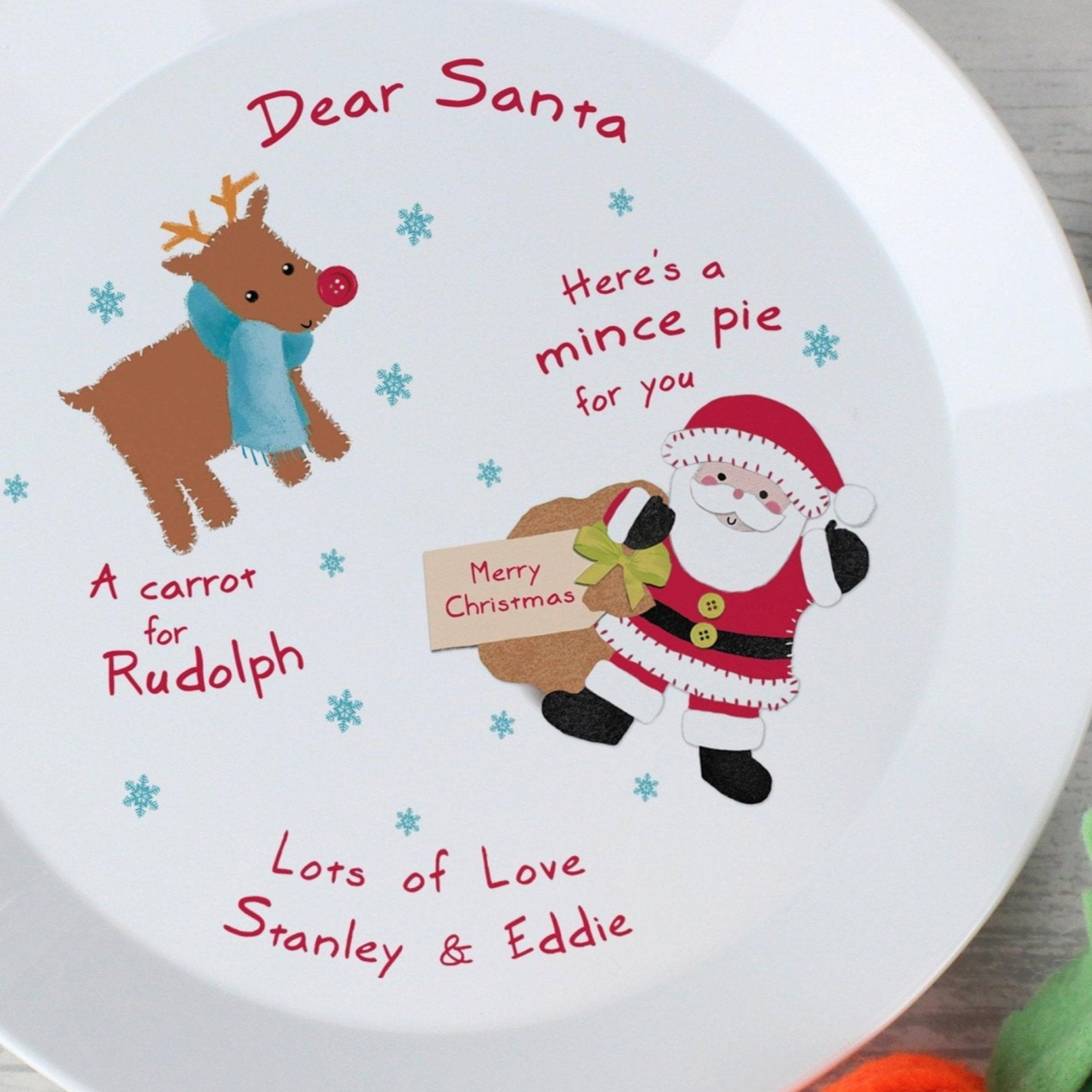 Personalised Cute Cartoon Santa Rudolph Christmas Eve Mince Pie Plate