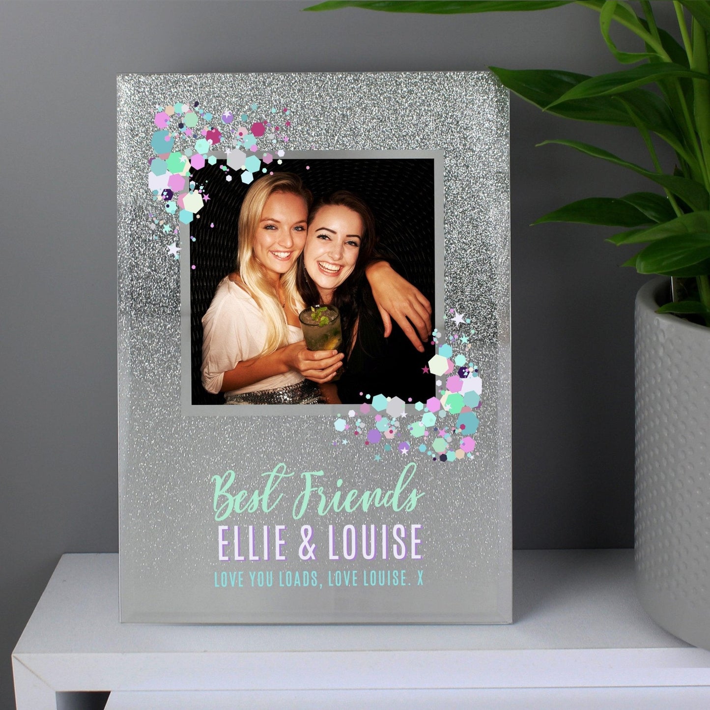 Personalised Festival Style 4x4 Silver Glitter Glass Photo Frame
