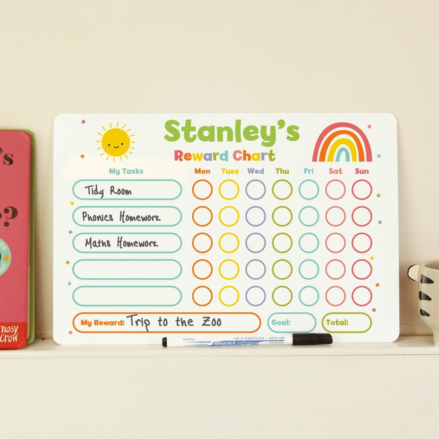 Personalised Kids Colourful Metal Rewards Chart & Dry Wipe Pen