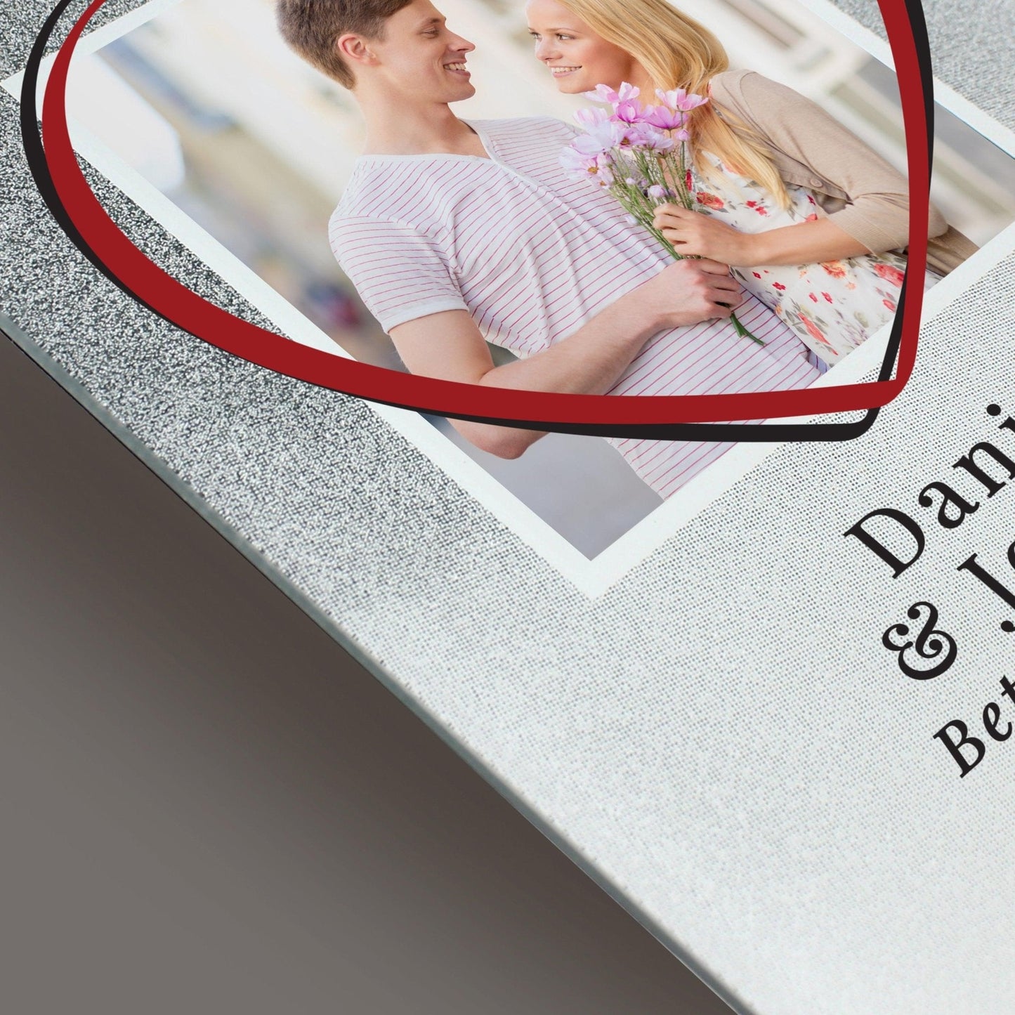 Personalised Love Heart 4x4 Silver Glitter Glass Photo Frame