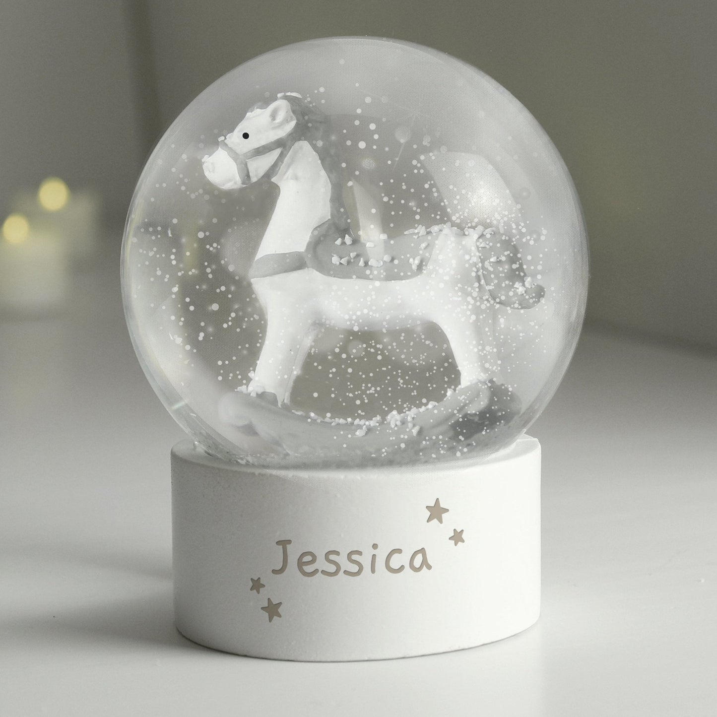 Personalised Name White Rocking Horse Snow Globe - Water Ball
