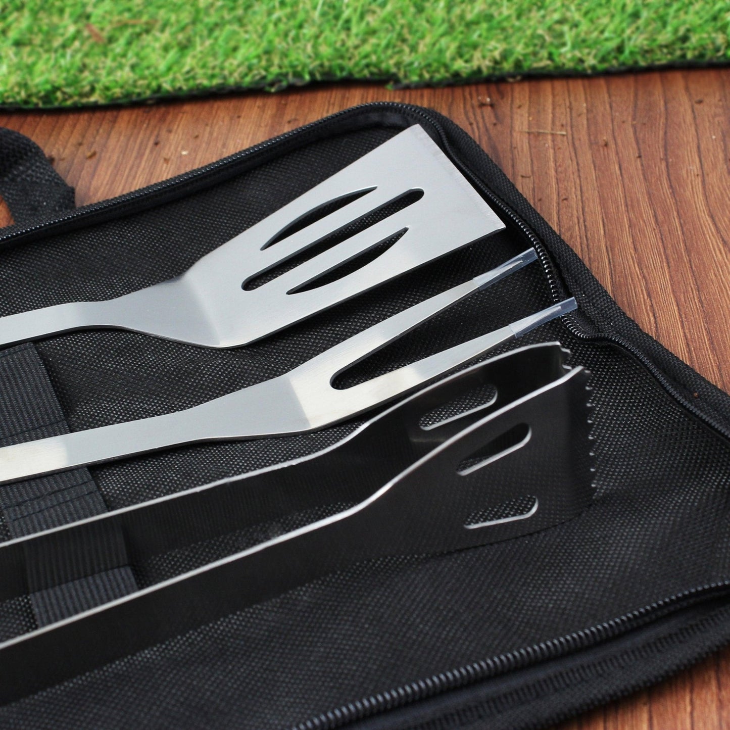 Personalised Red Stamp Stainless Steel BBQ Utensils Kit with Storage Bag