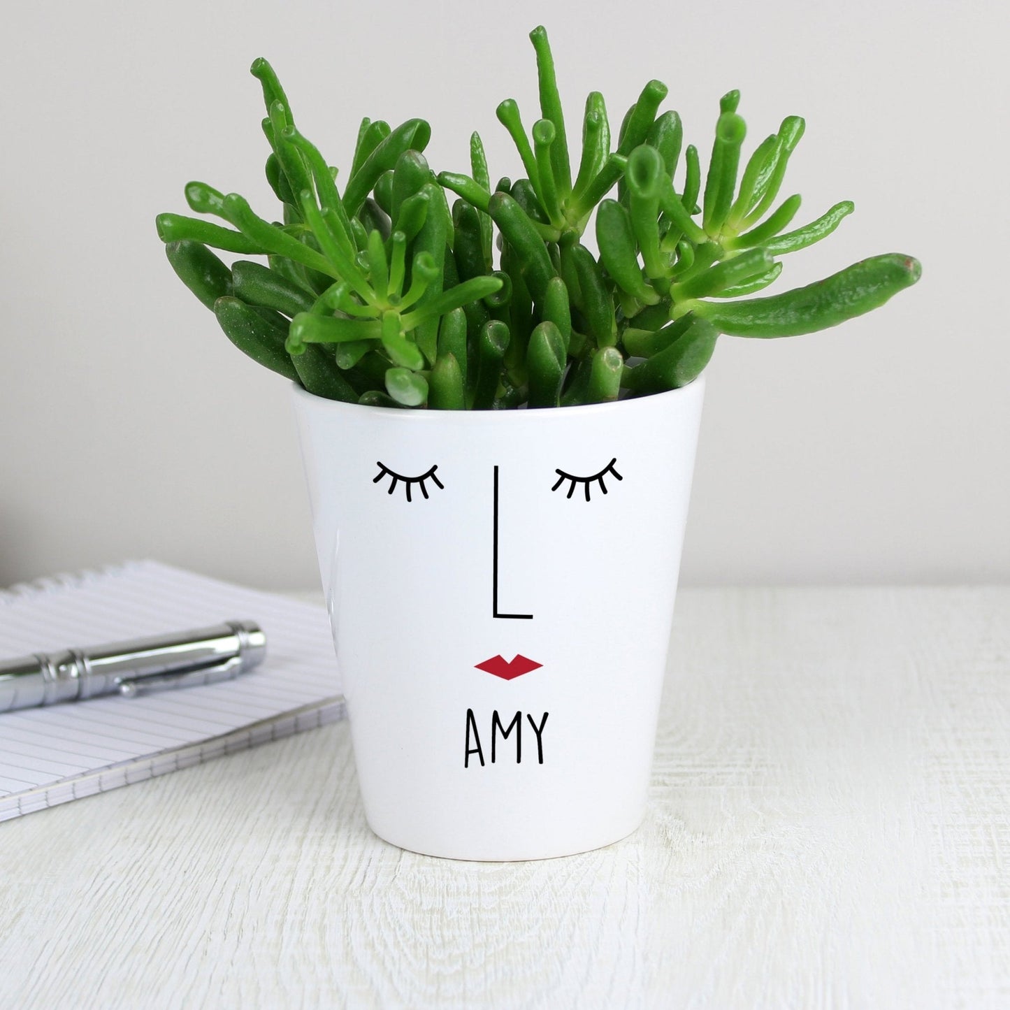 Personalised 'Mrs Face' White Ceramic Plant Flower Pot