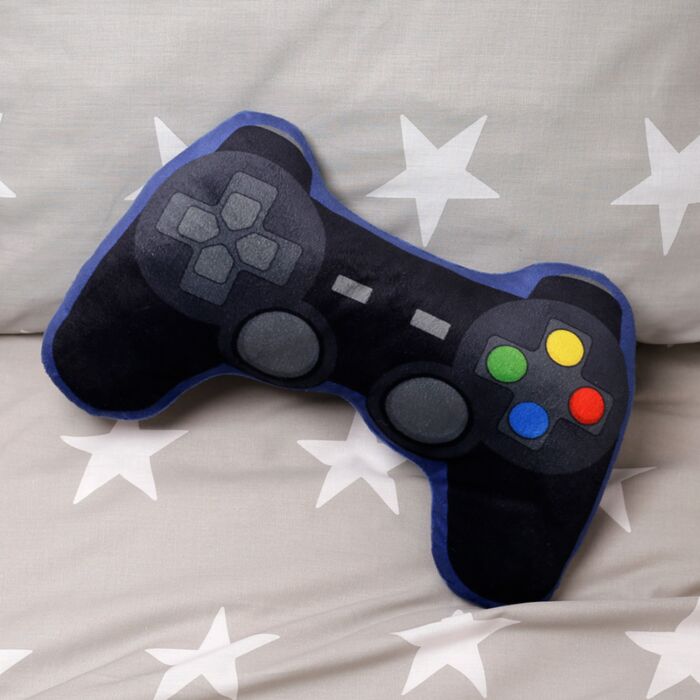 Plush Games Controller Shaped Gaming Cushion - Black Blue