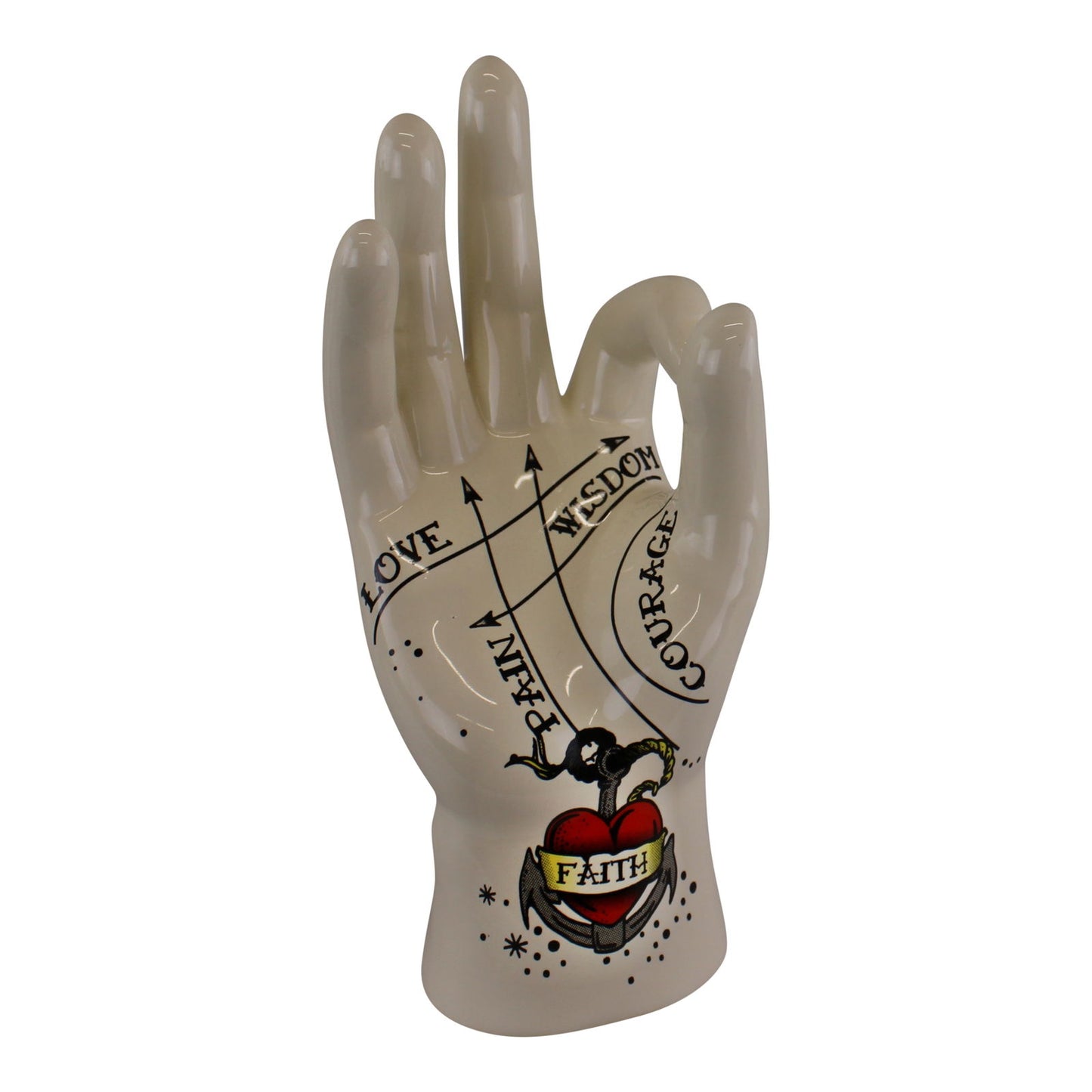 Ceramic Palmistry Hand Pseudoscience Art Ornament - Faith Tattoo Print