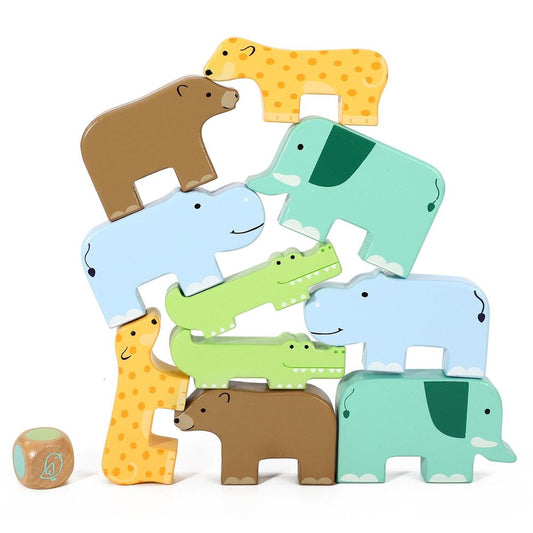 11pc Wooden Wild Animal Stacking Toy Balancing Game Building Blocks