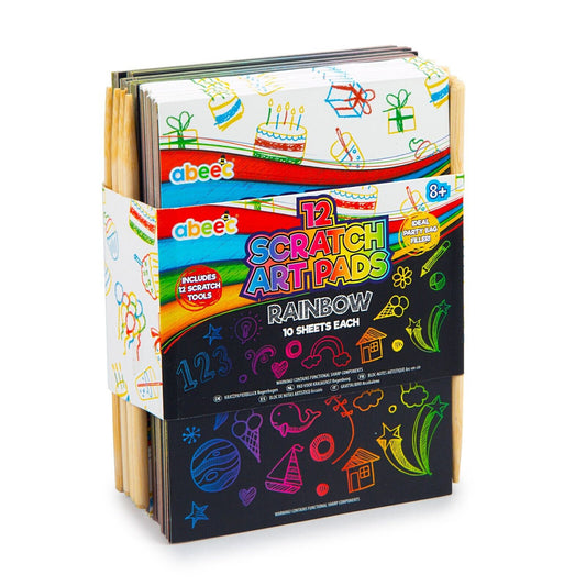 12 x A5 Rainbow Scratch Art Pads with Tools - Party Bag Fillers Birthday Loot Bags