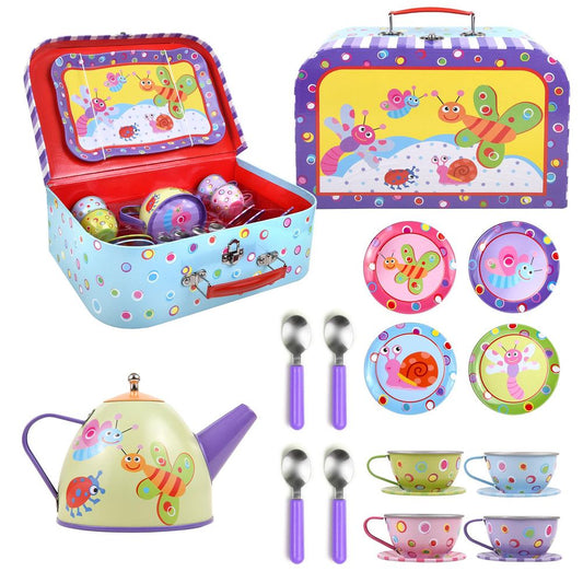18pcs Little Bugs Butterfly Colourful Metal Tea Party Play Set with Carry Case
