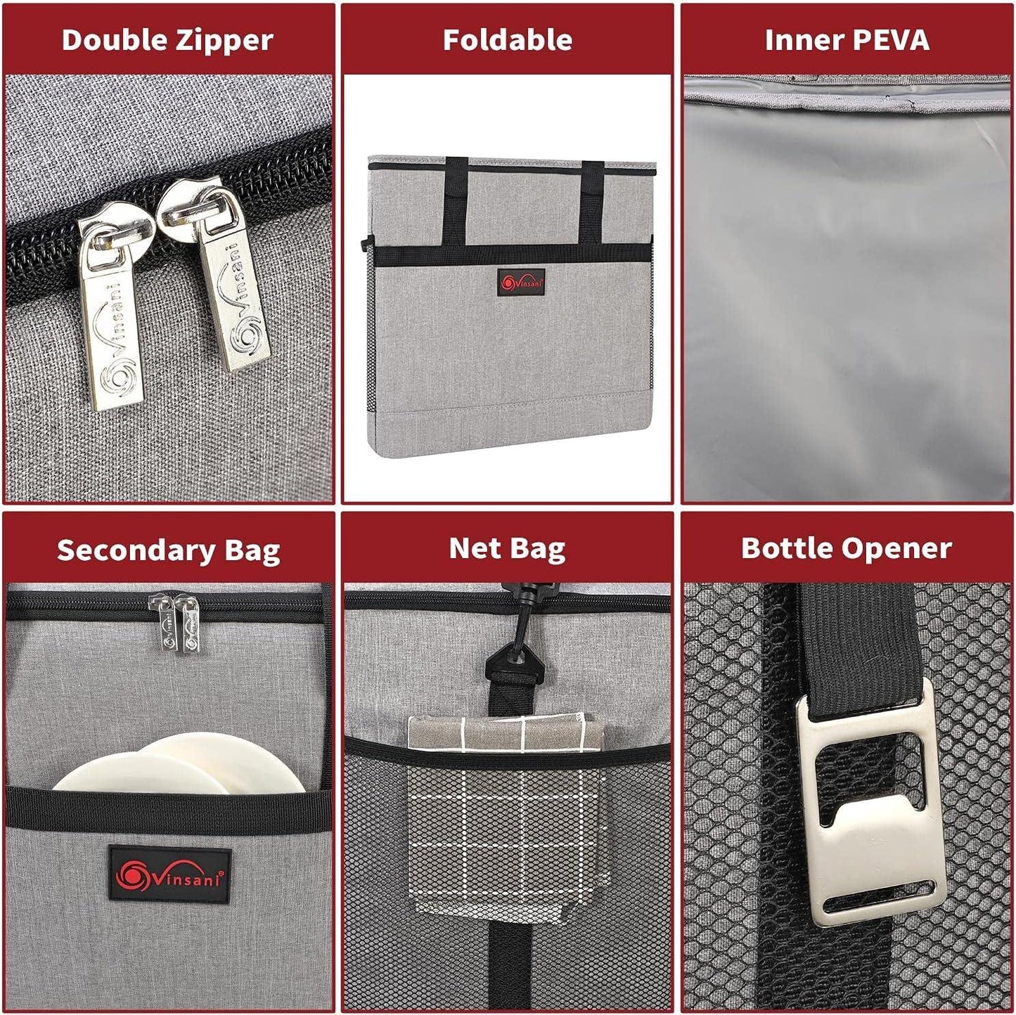 20-40L Grey Insulated Cooler Bag Picnic Food Storage Bag