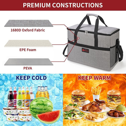 20-40L Grey Insulated Cooler Bag Picnic Food Storage Bag