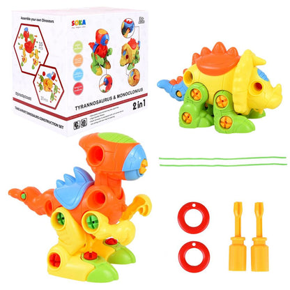 2 in 1 Kids Assemble Your Own Toy Dinosaur Set - Orange & Yellow