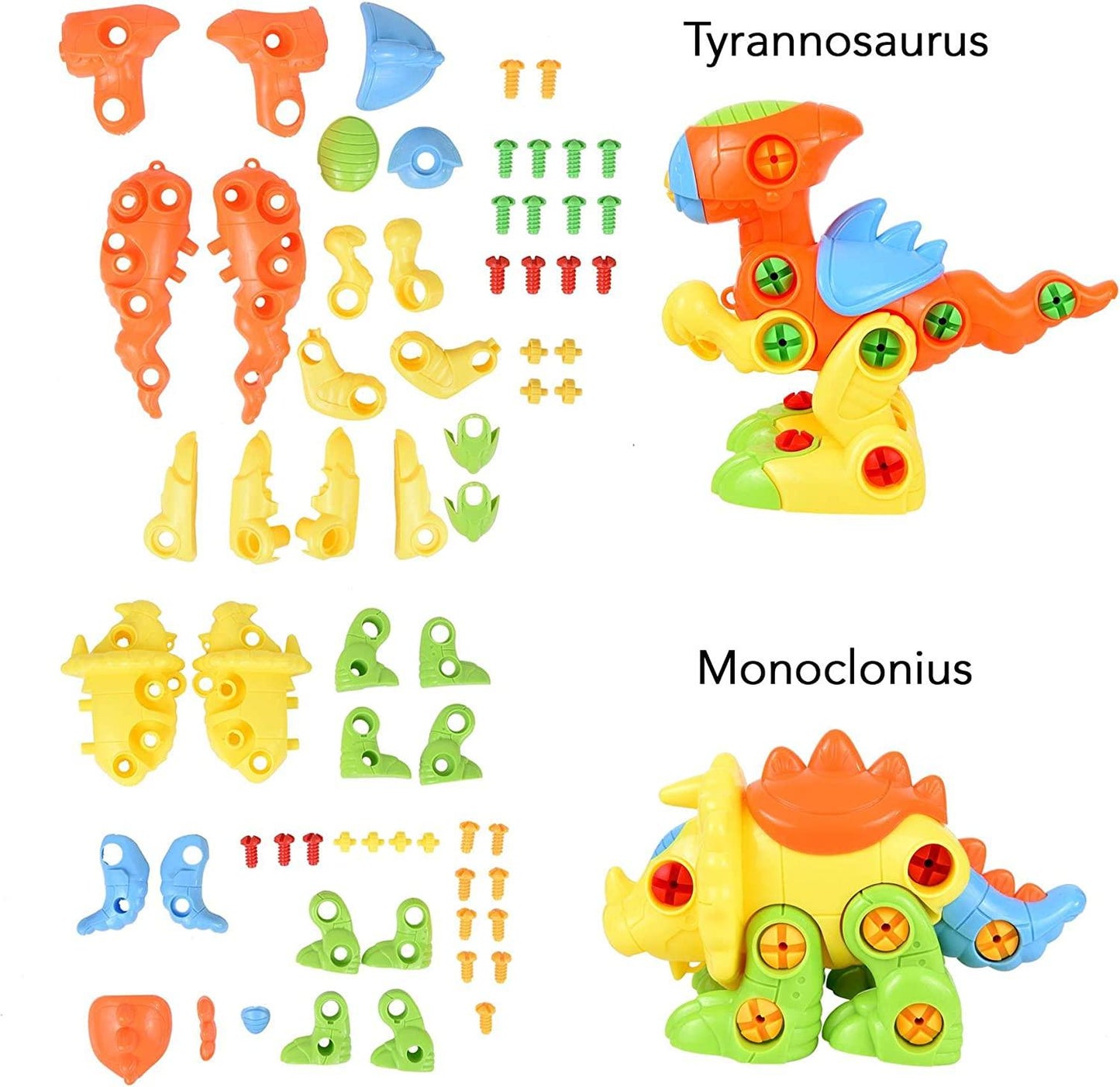 2 in 1 Kids Assemble Your Own Toy Dinosaur Set - Orange & Yellow