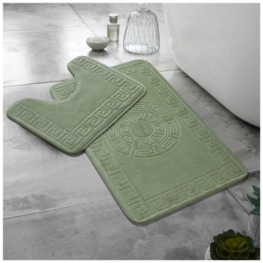 2pc Greek Style Memory Foam Bath Mat Pedestal Set - Non Slip - 12 Colours