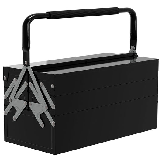 3 Tier Metal Tool Box 5 Storage Trays Toolbox Case with Handle - Black