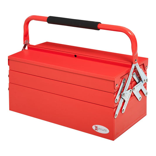 3 Tier Metal Tool Box 5 Storage Trays Toolbox Case with Handle - Red