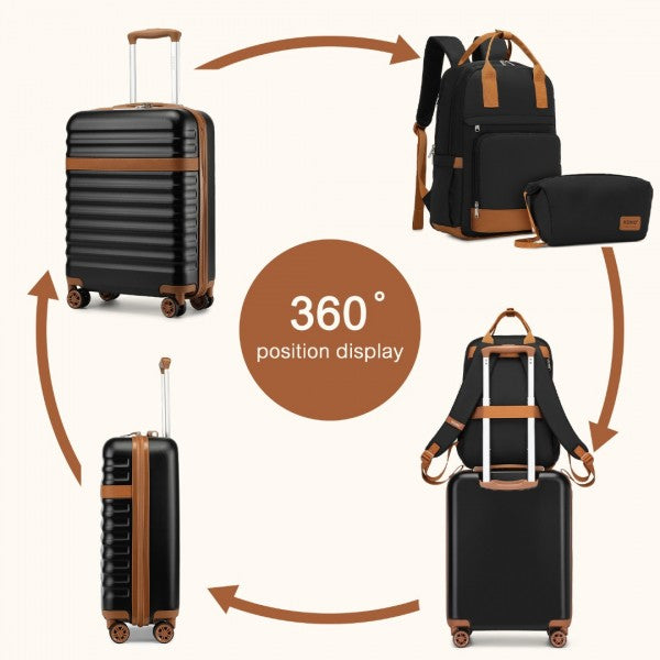 3pc Travel Set 20" ABS Hard Shell Suitcase with Backpack & Pouch - Black & Brown
