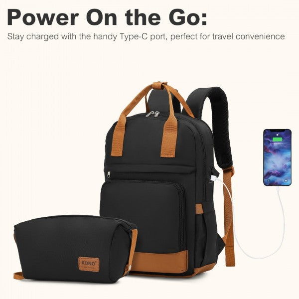 3pc Travel Set 20" ABS Hard Shell Suitcase with Backpack & Pouch - Black & Brown