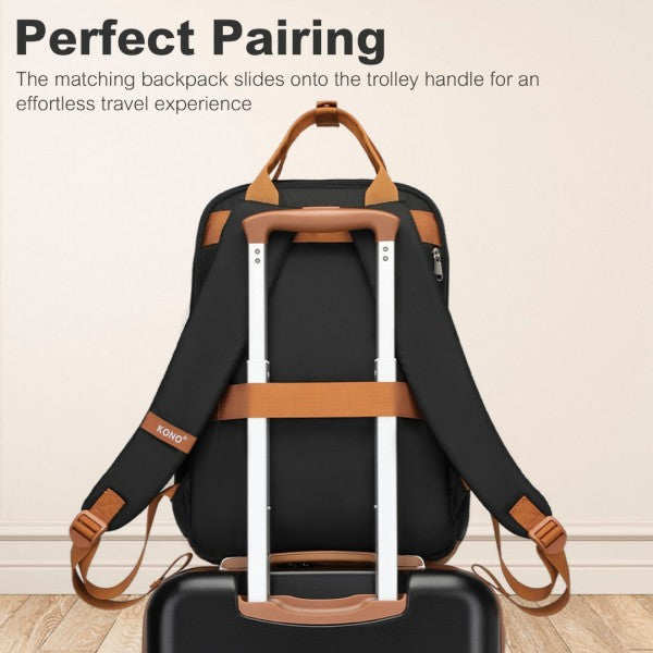 3pc Travel Set 20" ABS Hard Shell Suitcase with Backpack & Pouch - Black & Brown