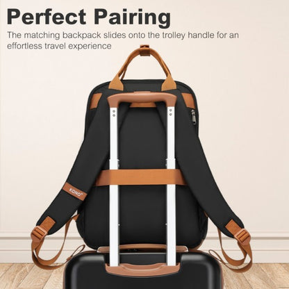 3pc Travel Set 20" ABS Hard Shell Suitcase with Backpack & Pouch - Black & Brown