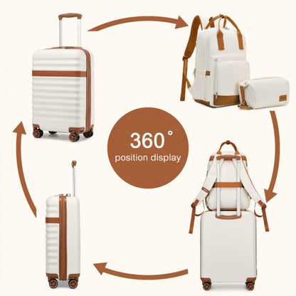 3pc Travel Set 20" ABS Hard Shell Suitcase with Backpack & Pouch - Cream & Brown