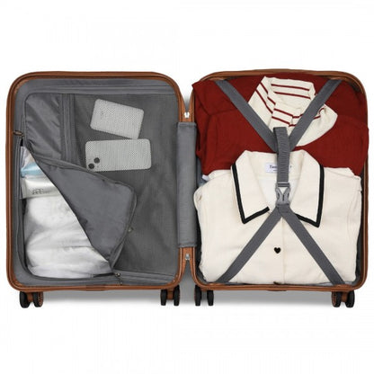 3pc Travel Set 20" ABS Hard Shell Suitcase with Backpack & Pouch - Cream & Brown