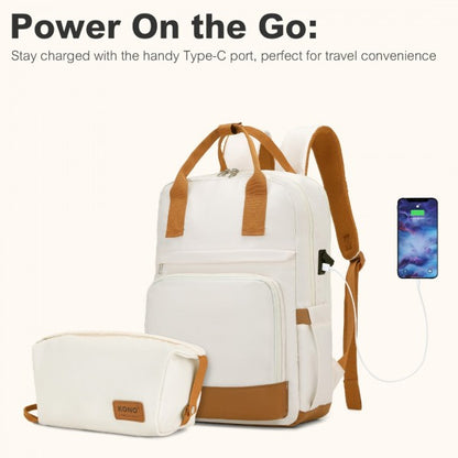 3pc Travel Set 20" ABS Hard Shell Suitcase with Backpack & Pouch - Cream & Brown