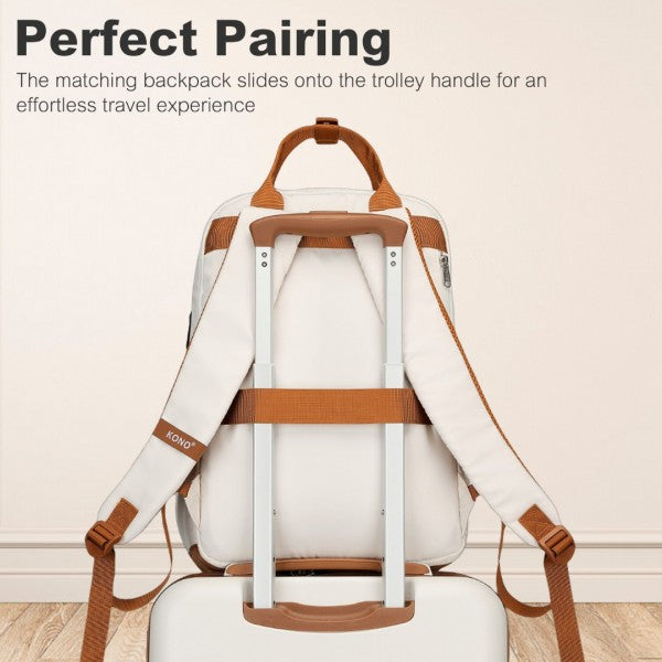 3pc Travel Set 20" ABS Hard Shell Suitcase with Backpack & Pouch - Cream & Brown