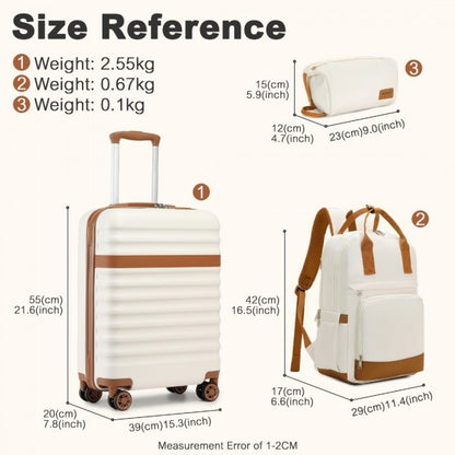 3pc Travel Set 20" ABS Hard Shell Suitcase with Backpack & Pouch - Cream & Brown
