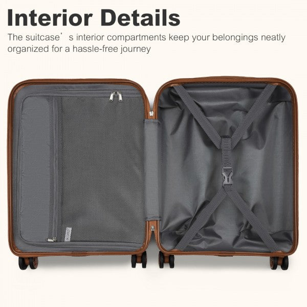 3pc Travel Set 20" ABS Hard Shell Suitcase with Backpack & Pouch - Cream & Brown