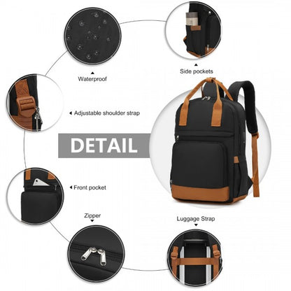 3pc Travel Set 20" ABS Hard Shell Suitcase with Backpack & Pouch - Black & Brown
