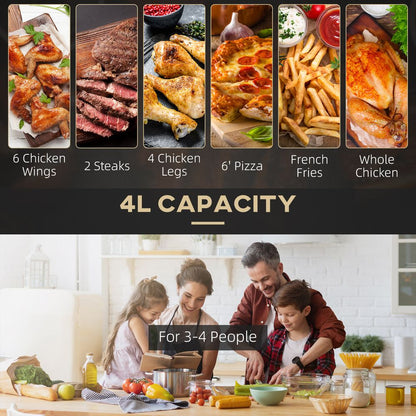 4L Air Fryer Oven with Rapid Air Circulation Timer 1300w - Black